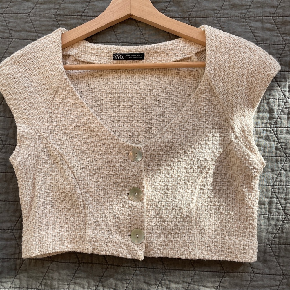 Zara Cream Tweed Crop Top Sz XS